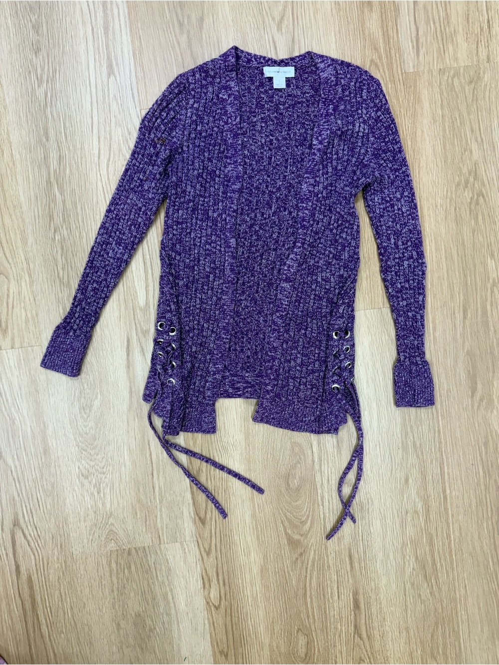 Christopher & Banks Purple Lace-Up Open Front Cardigan